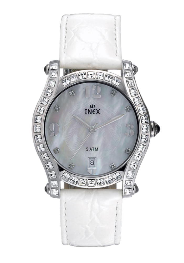 INEX DAME STÅL M/HVID REM MINERALGLAS